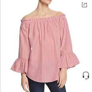 Alison Andrews Off the Shoulder Top Red/White. Size Medium.